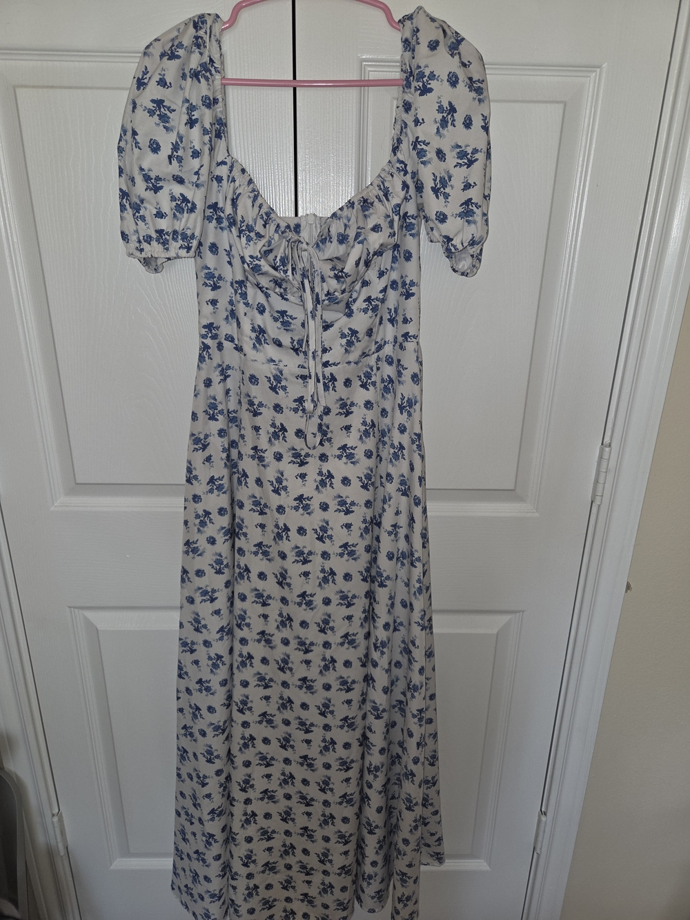Source Unknown White Maxi Dress with Blue Floral Print